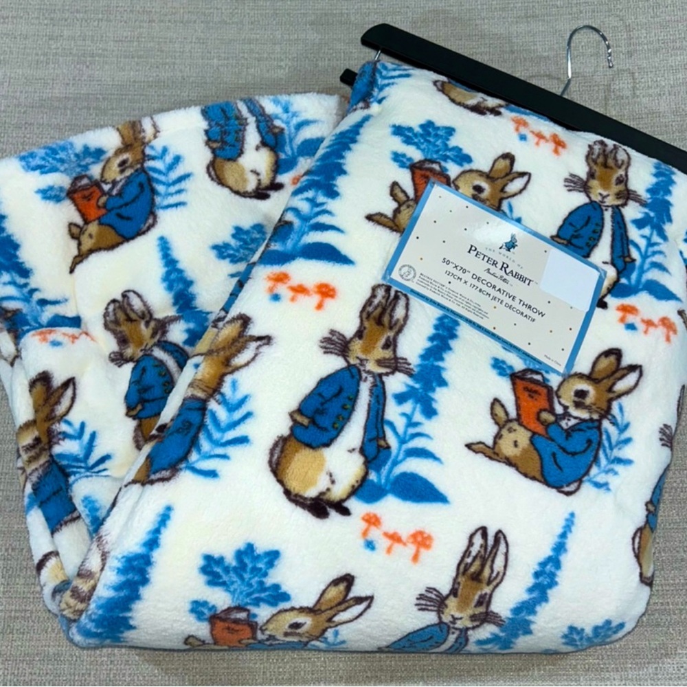 2 soft plush blankets blue and purple Beatrix Potter and Peter Rabbit, new w tag